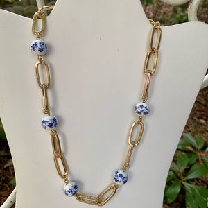 Accent Chain Gold,Floral Ceramic Bead Necklace. New
